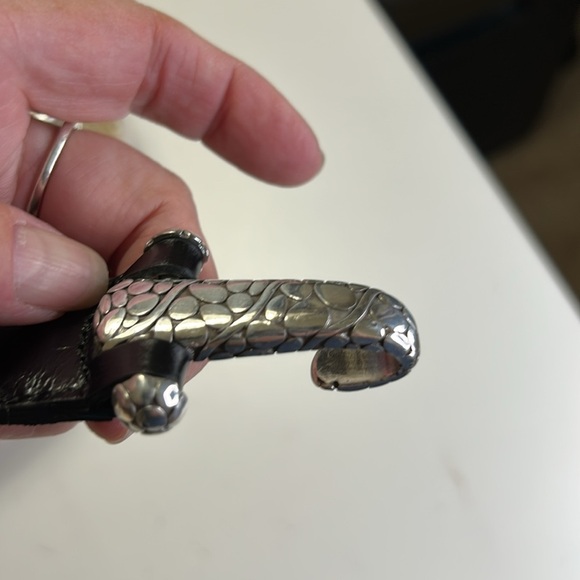 BRIGHTON WOMENS BLACK SILVER CLASP AND SILVER OVAL BUCKEL WESTERN  BELT SZ 38 - Picture 3 of 13